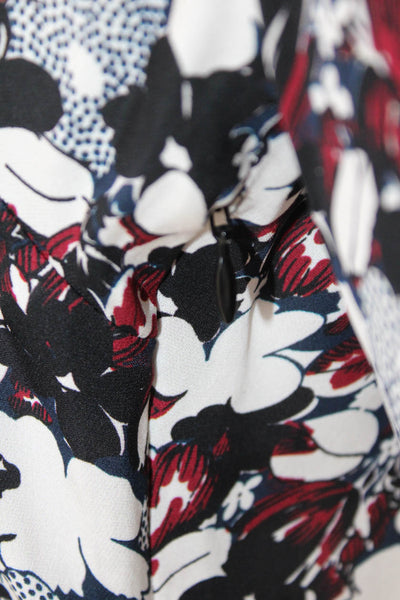 Veronica Beard Women Black Floral Silk Shirt Dress V-Neck Long Sleeve Size 2