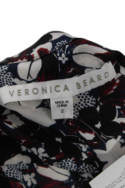 Veronica Beard Women Black Floral Silk Shirt Dress V-Neck Long Sleeve Size 2