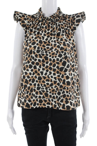 Sea New York Womens Animal Print High Neck Cap Sleeve Button-Up Blouse Size XS