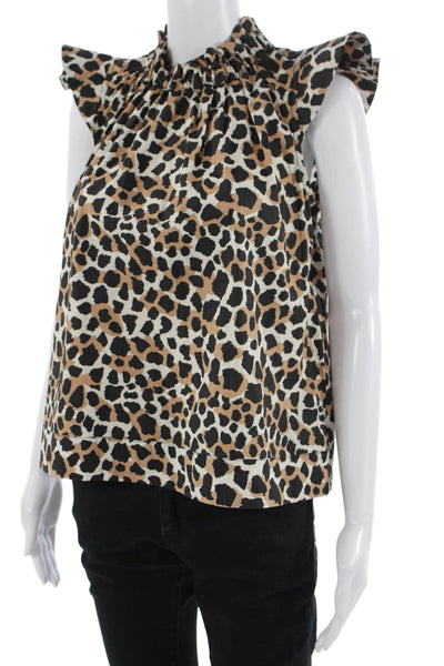 Sea New York Womens Animal Print High Neck Cap Sleeve Button-Up Blouse Size XS