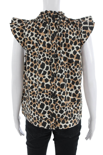 Sea New York Womens Animal Print High Neck Cap Sleeve Button-Up Blouse Size XS
