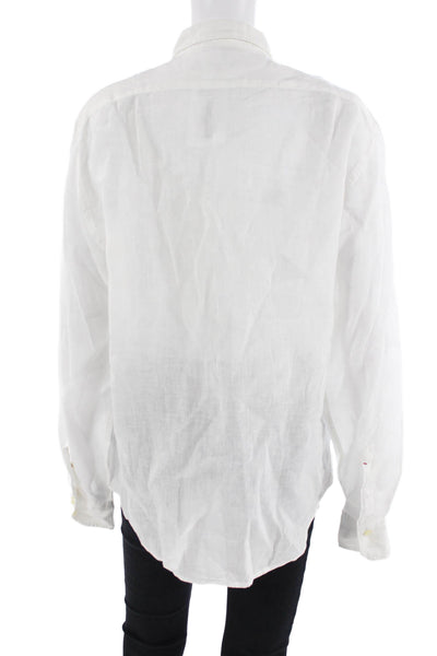 Hartford Mens Point Collar Linen Button-Up White Long Sleeve Size M