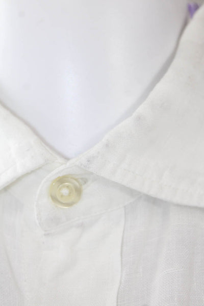Hartford Mens Point Collar Linen Button-Up White Long Sleeve Size M