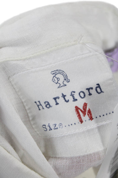Hartford Mens Point Collar Linen Button-Up White Long Sleeve Size M