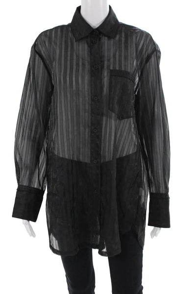 Zara Womens Tunic Button-Up Striped Black Long Sleeve Size XS