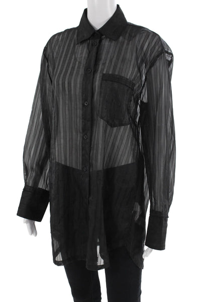 Zara Womens Tunic Button-Up Striped Black Long Sleeve Size XS