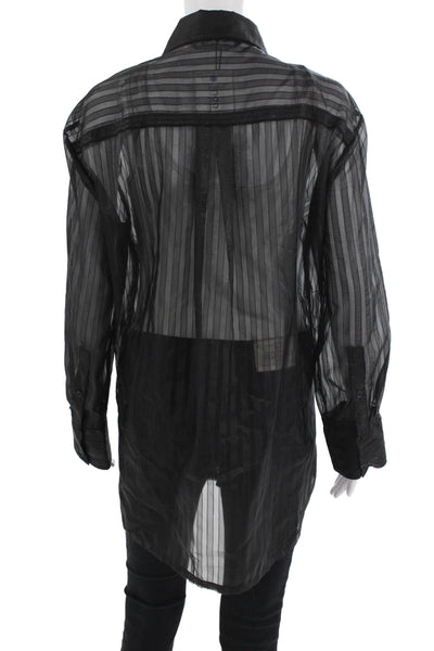 Zara Womens Tunic Button-Up Striped Black Long Sleeve Size XS