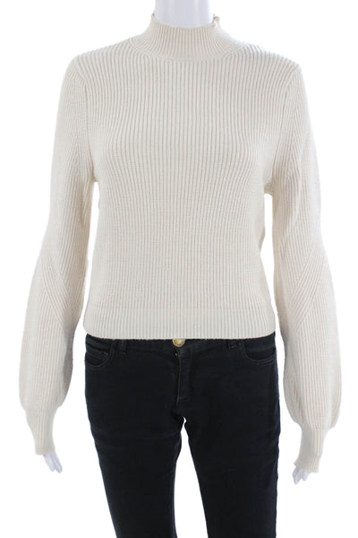 Zara Women Pullover Sweater Long Sleeve Mock Neck Beige Button Size S