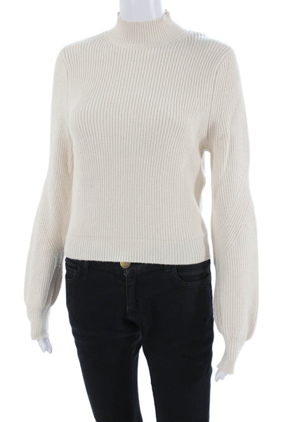 Zara Women Pullover Sweater Long Sleeve Mock Neck Beige Button Size S