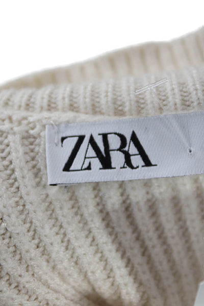 Zara Women Pullover Sweater Long Sleeve Mock Neck Beige Button Size S