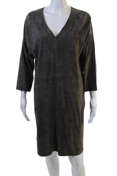 Fabiana Filippi Women Shift Dress Dark Gray VNeck 3/4 Sleeve Knee Length Size S