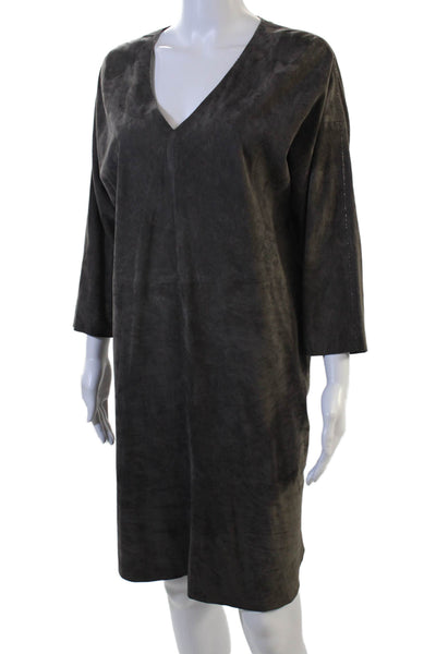 Fabiana Filippi Women Shift Dress Dark Gray VNeck 3/4 Sleeve Knee Length Size S