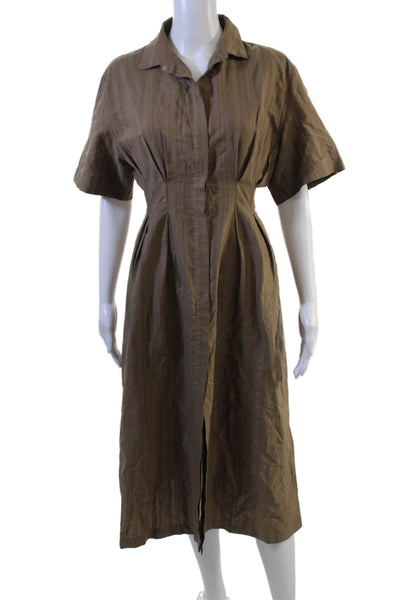 Fabiana Filippi Women Shirt Dress Brown Striped Short Sleeve Collared Size 2XS