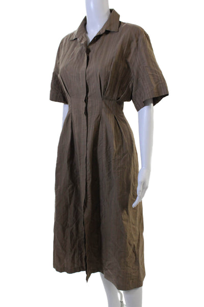 Fabiana Filippi Women Shirt Dress Brown Striped Short Sleeve Collared Size 2XS