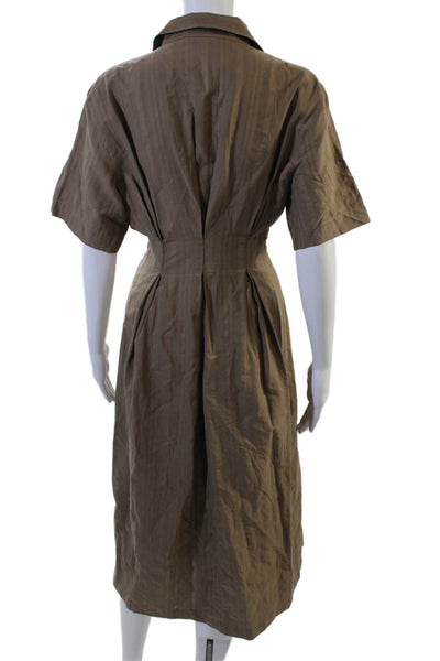 Fabiana Filippi Women Shirt Dress Brown Striped Short Sleeve Collared Size 2XS
