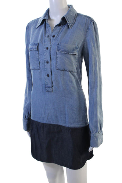 Reformation Women Shirt Dress Blue Collared Long Sleeve 100% Tencel Size XS
