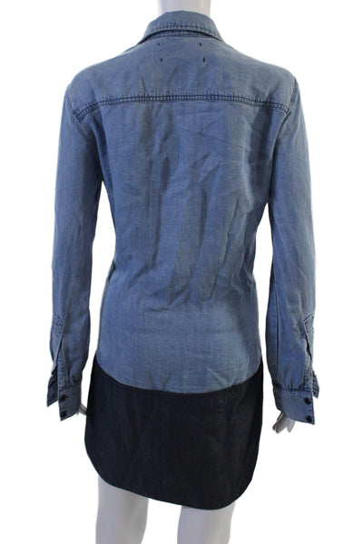 Reformation Women Shirt Dress Blue Collared Long Sleeve 100% Tencel Size XS
