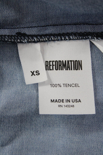 Reformation Women Shirt Dress Blue Collared Long Sleeve 100% Tencel Size XS