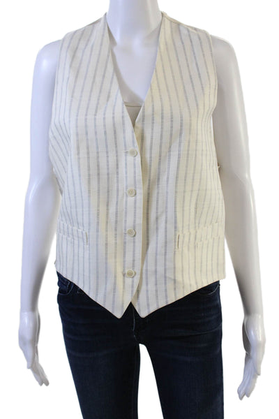 Sandro Unisex Beige Striped V-Neck Button Vest Sleeveless 100% Viscose Size 36