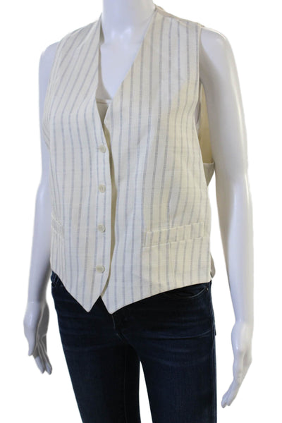 Sandro Unisex Beige Striped V-Neck Button Vest Sleeveless 100% Viscose Size 36