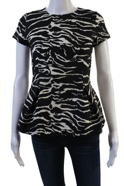 CH Carolina Herrera Women Black Animal Crewneck Short Sleeve Blouse Size 4