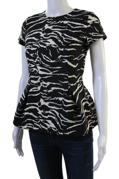 CH Carolina Herrera Women Black Animal Crewneck Short Sleeve Blouse Size 4
