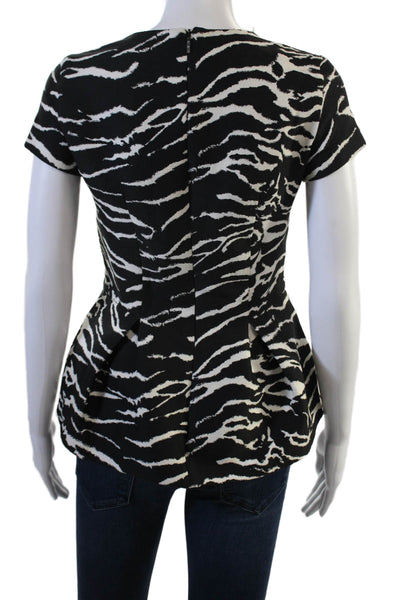 CH Carolina Herrera Women Black Animal Crewneck Short Sleeve Blouse Size 4