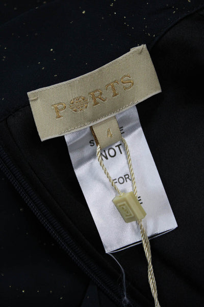 Ports Womens High Neck Tie Blouse Black Long Sleeve Polyester Size 4