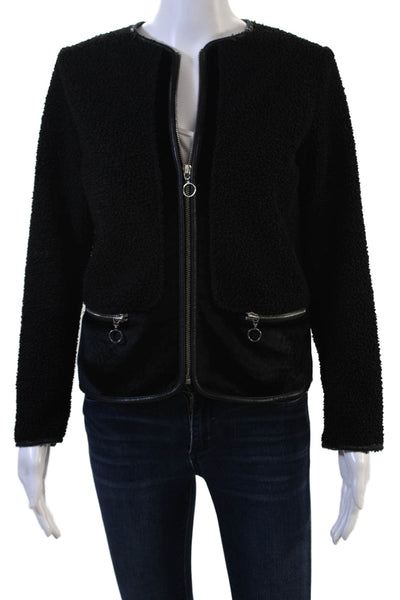 Pinko, Women Black Polyester Zip Jacket Long Sleeve Round Neck Size M