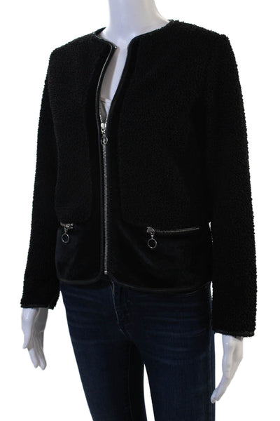 Pinko, Women Black Polyester Zip Jacket Long Sleeve Round Neck Size M