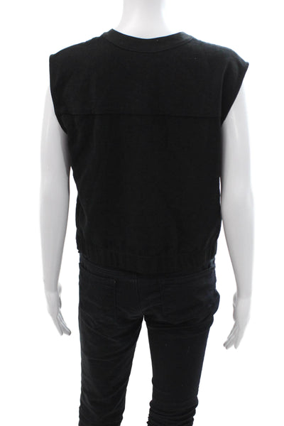 Drew Women Cropped Black Linen Rayon V-Neck Sleeveless Button-Up 90s Size S