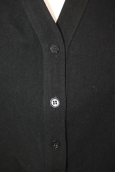 Drew Women Cropped Black Linen Rayon V-Neck Sleeveless Button-Up 90s Size S