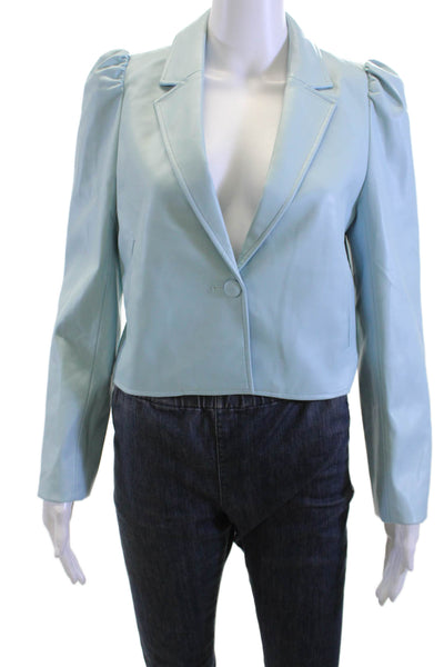 Cami, Women Blazer Light Blue Collared Long Sleeve Button 55% PU Size S