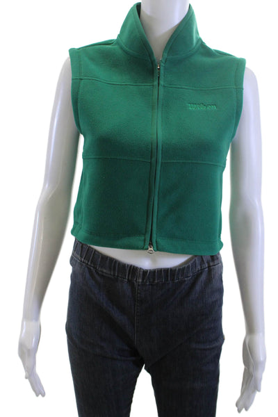 Designer Women Green Polyester High Neck Sleeveless Vest Size XS