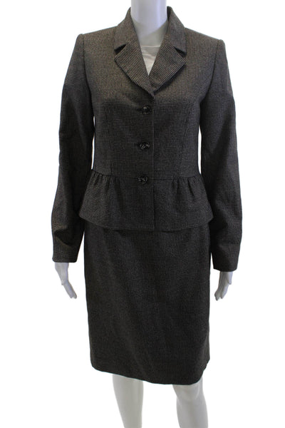 Isabel & Nina Womens Plaid Button Down Skirt Suit Brown Black Size 4