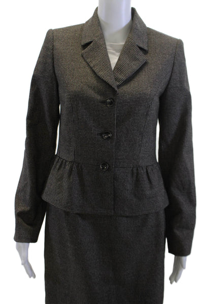 Isabel & Nina Womens Plaid Button Down Skirt Suit Brown Black Size 4
