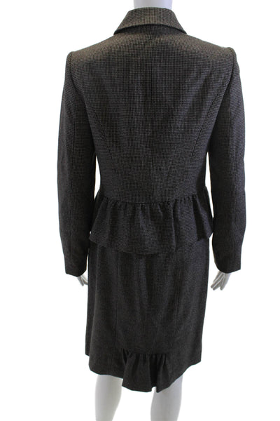 Isabel & Nina Womens Plaid Button Down Skirt Suit Brown Black Size 4