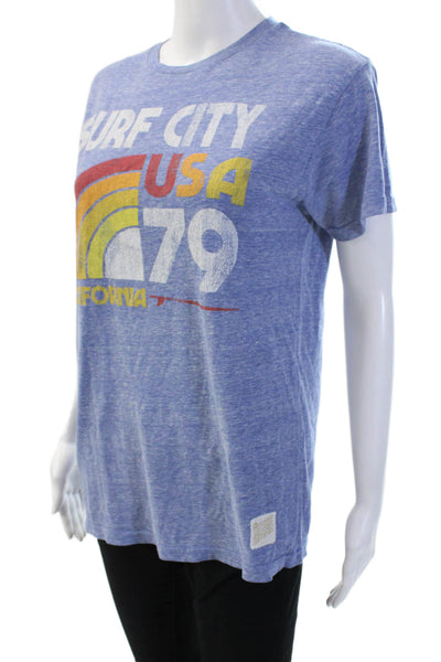 Retro Brand Mens Blue Cotton Graphic Crew Neck Short Sleeve T-Shirt Size S