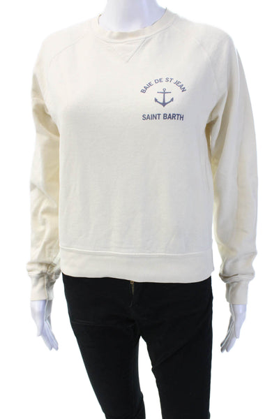 John Galt Women Pullover Sweatshirt Beige Beach Graphic Crew Neck Size XS
