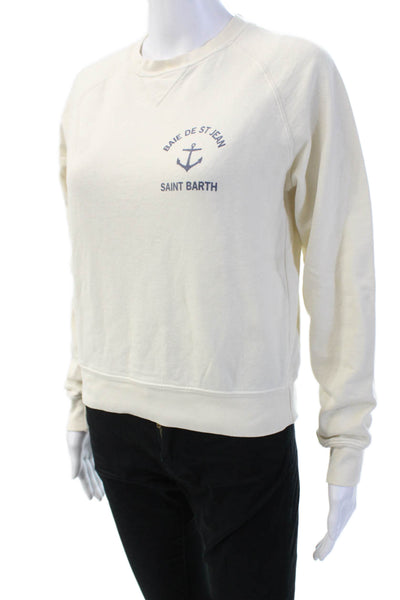 John Galt Women Pullover Sweatshirt Beige Beach Graphic Crew Neck Size XS