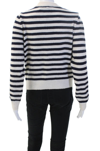 MNG Women Cardigan Striped White Button Crew Neck Long Sleeve Size M