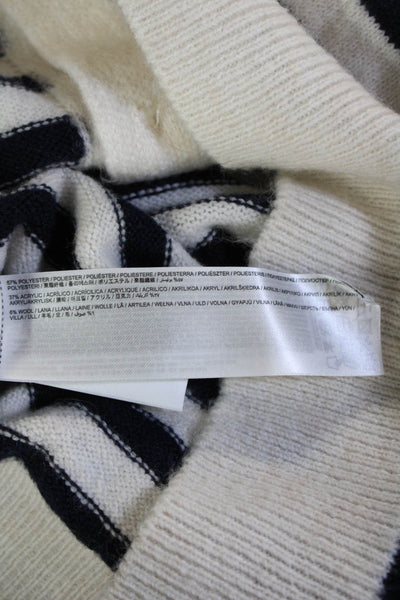 MNG Women Cardigan Striped White Button Crew Neck Long Sleeve Size M