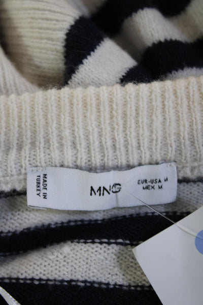 MNG Women Cardigan Striped White Button Crew Neck Long Sleeve Size M