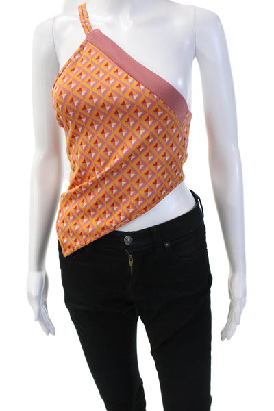Zara Women Cropped Tank Orange Aztec Cotton Blend Zip Size L