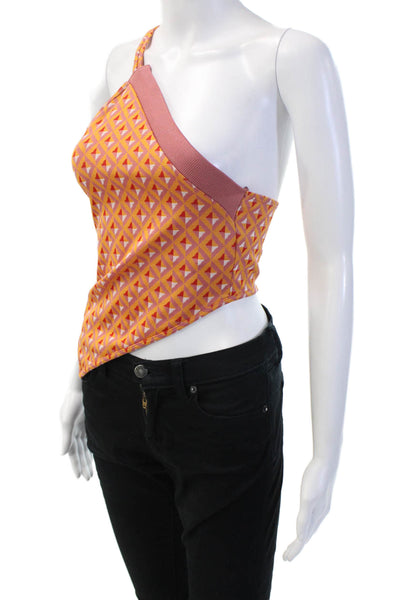 Zara Women Cropped Tank Orange Aztec Cotton Blend Zip Size L