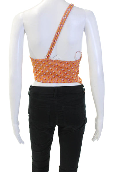 Zara Women Cropped Tank Orange Aztec Cotton Blend Zip Size L