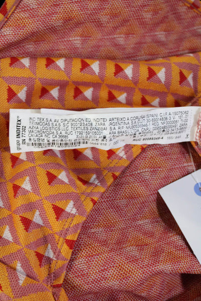 Zara Women Cropped Tank Orange Aztec Cotton Blend Zip Size L