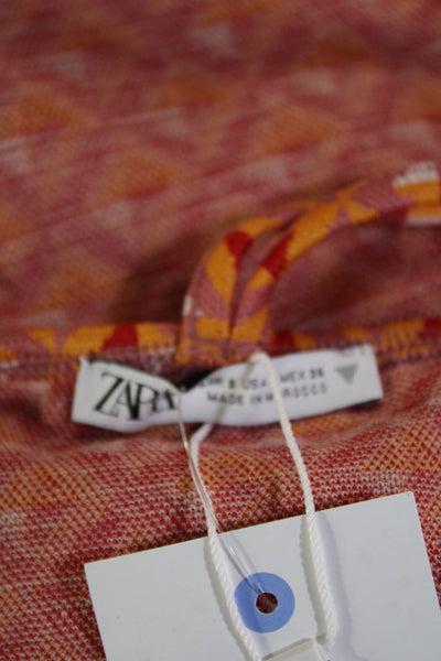 Zara Women Cropped Tank Orange Aztec Cotton Blend Zip Size L