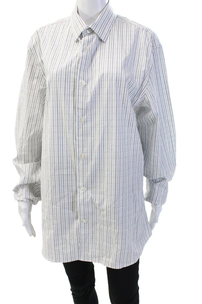 Banana Republic Mens Point-Collar Striped Button-Up Long-Sleeve White Size L