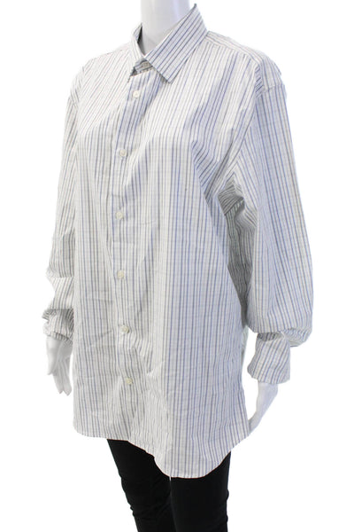 Banana Republic Mens Point-Collar Striped Button-Up Long-Sleeve White Size L